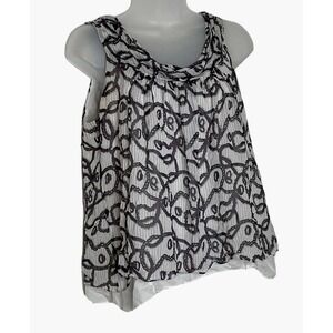Sine Silk Overlay Sleeveless Top Blouse Chain Link Print‎ Plum and Cream Medium